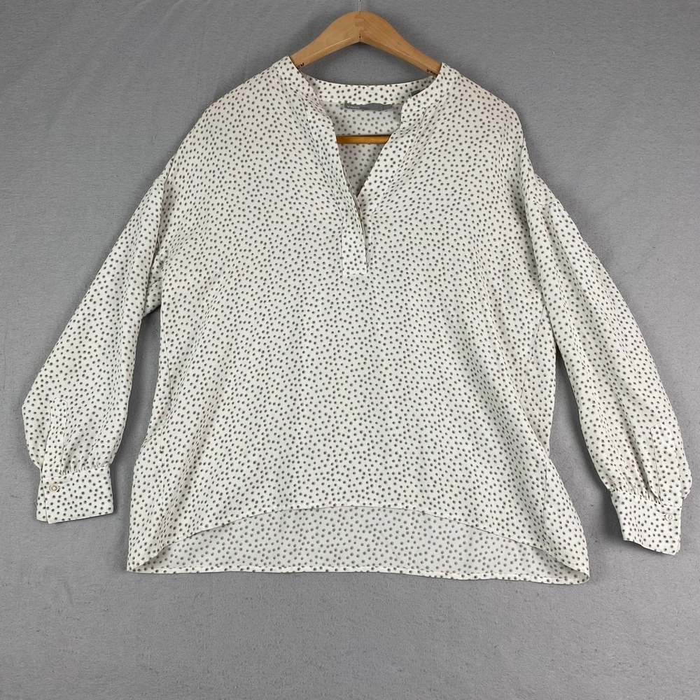 Vince Womens Silk Collarless V Neck Blouse small graphic stars long sleeve